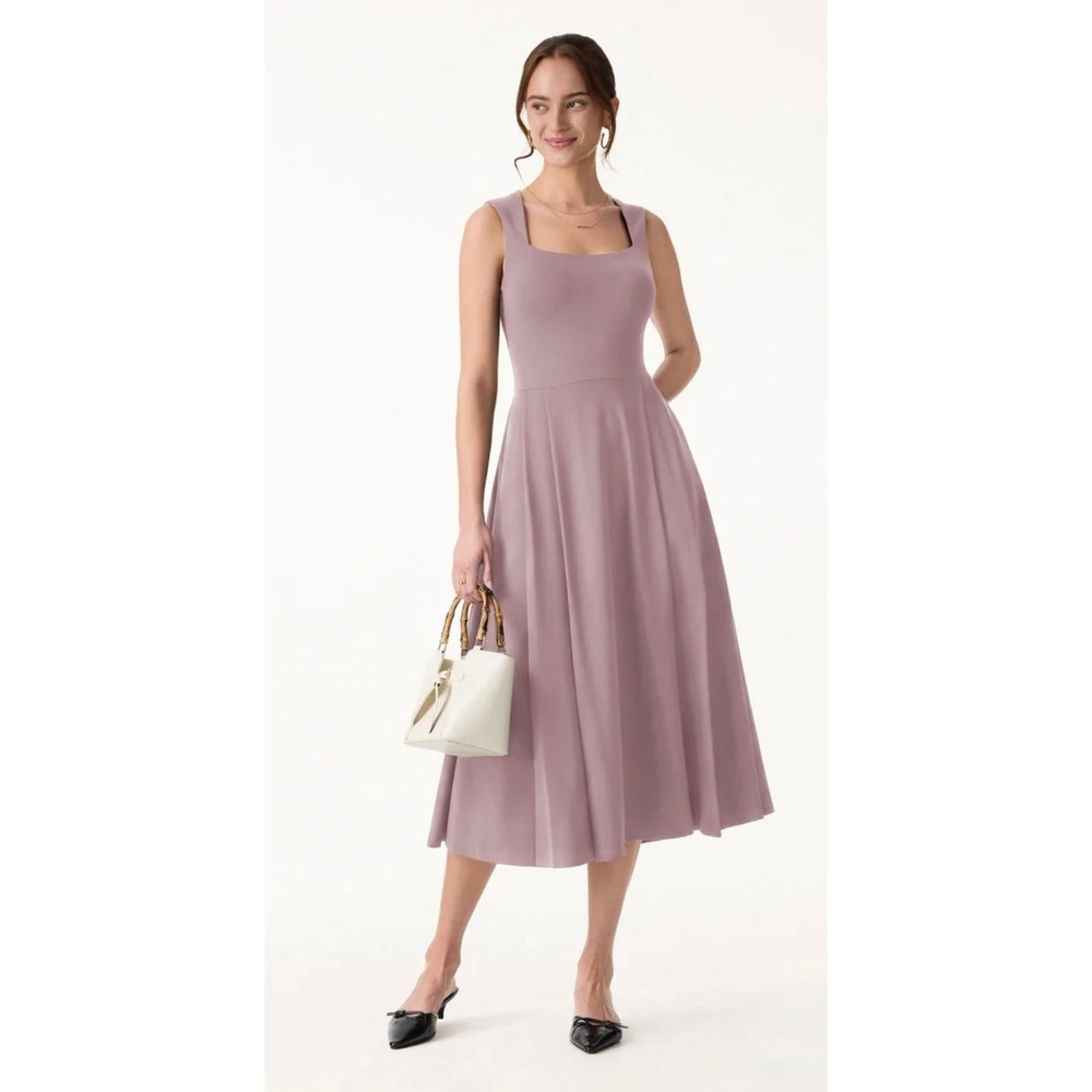 OGL Move Ponte The Anytime Little Black Bra Dress Pockets Square Neck Pink NWT